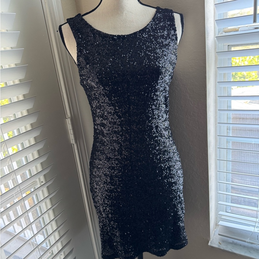 Sexy Black Sequin Mini Dress